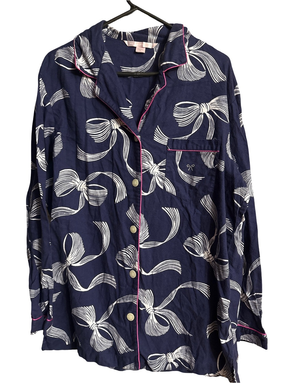 Victoria's Secret Navy Blue and White Bow Print Long Sleeve Pajama Shirt